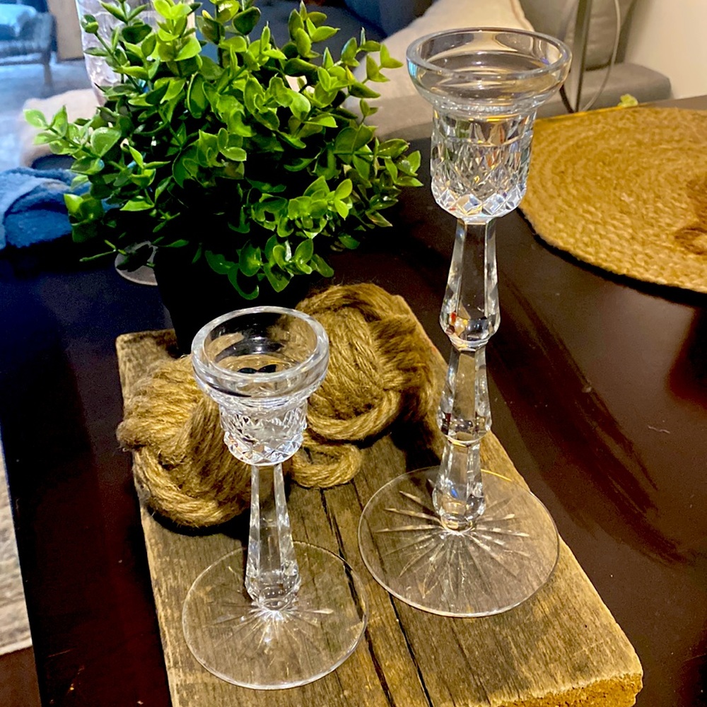 Waterford crystal pair of vintage candlesticks 9.5” and 6” tall stunning!